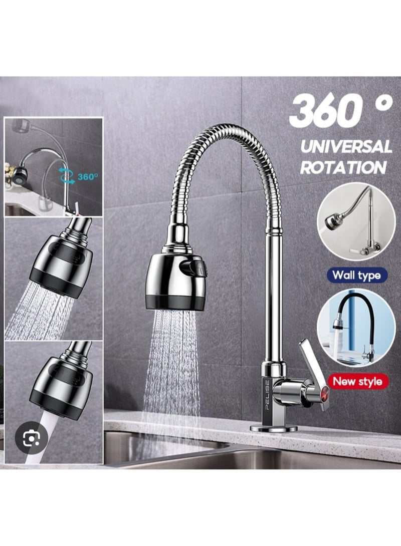 حنفية مطبخ مرنة 360 درجة برأس رشاش مزدوج – تصميم ستانلس ستيل مقاوم للصدأ للاستخدام اليومي - Image 2